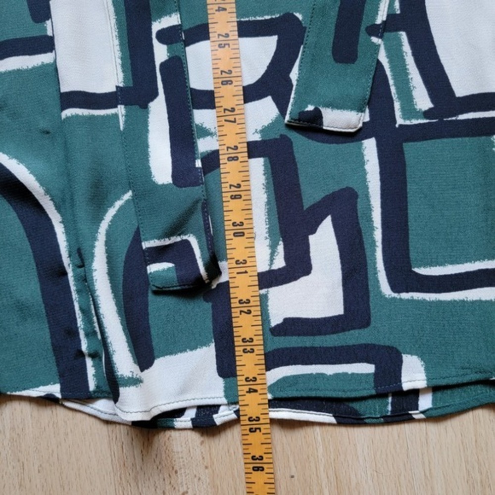 Zara Geometric Print Belted Mini Dress Green White Black Long Sleeve Women S - Picture 5 of 9